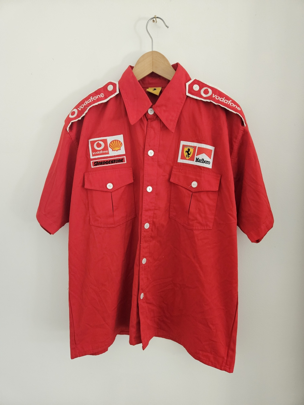 Vintage Ferrari Short-Sleeve Button Up Racing Shirt Mens Large Marlboro 1996